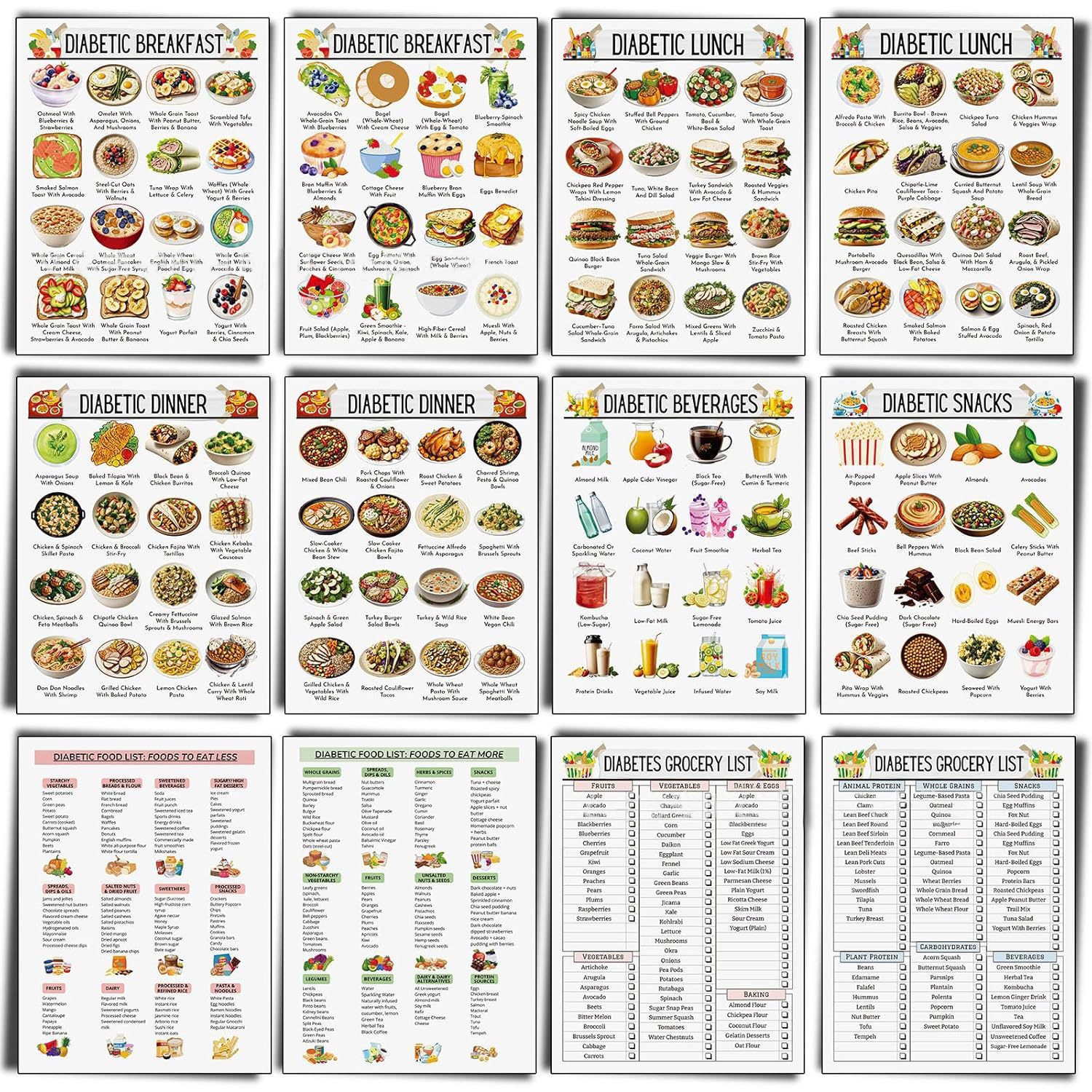 Meal Prep Book - 12pcs Diabetic Meal Planner Unframed Diabetes